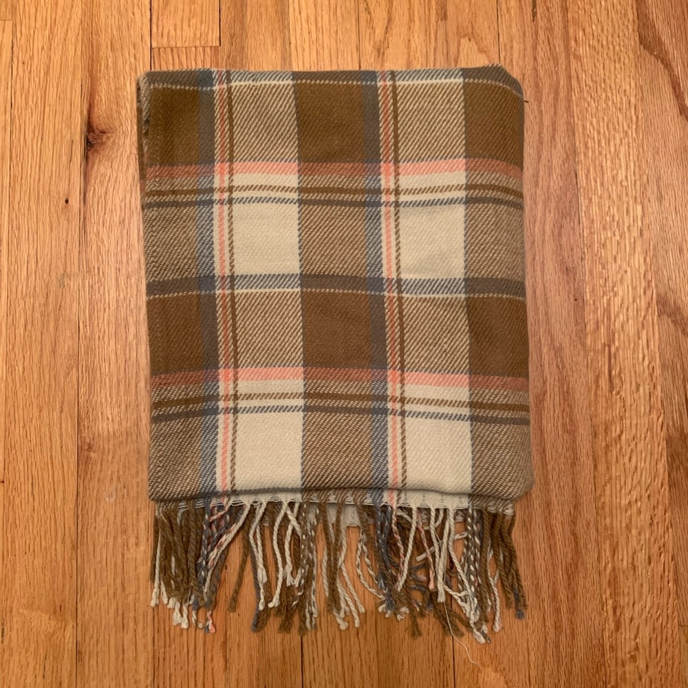 Tan and cream plaid scarf